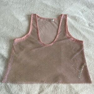 Free people fishnet pink rhinestone tank top